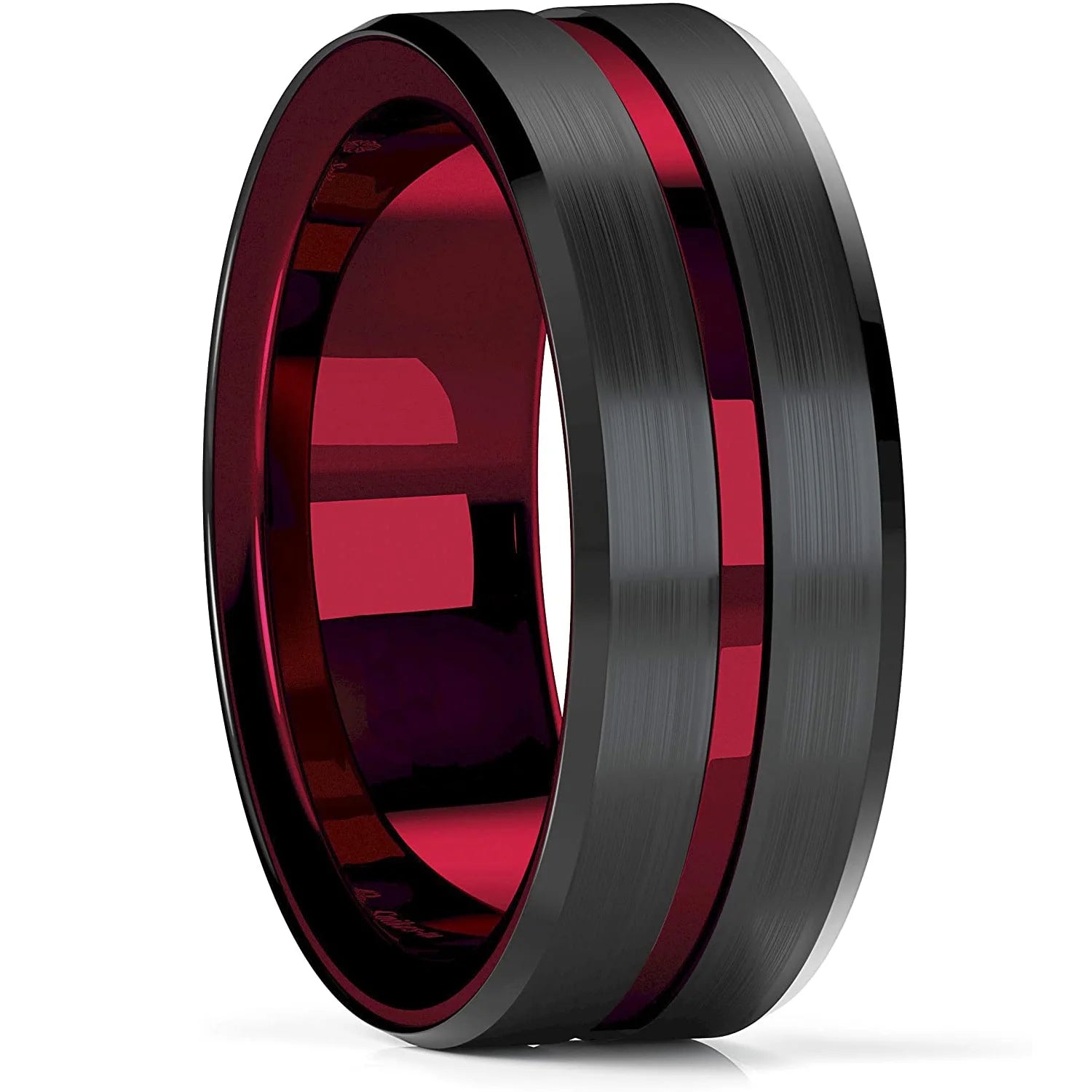 Fashion 8mm Red Groove Beveled Edge Stainless Steel Celtic Dragon Rings for Men Zircon Inlay Carbon Fibre Ring Men Wedding Band - Live Store 4U
