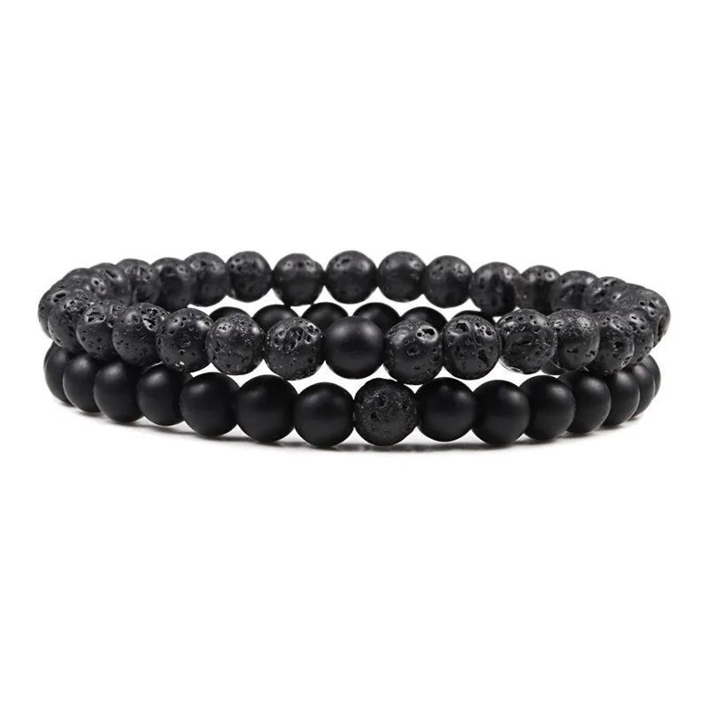 Set Bracelet Couples Distance Black White Natural Lava Stone Tiger Eye Beaded Yoga Bracelets for Men Women Elastic Rope Jewelry - Live Store 4U