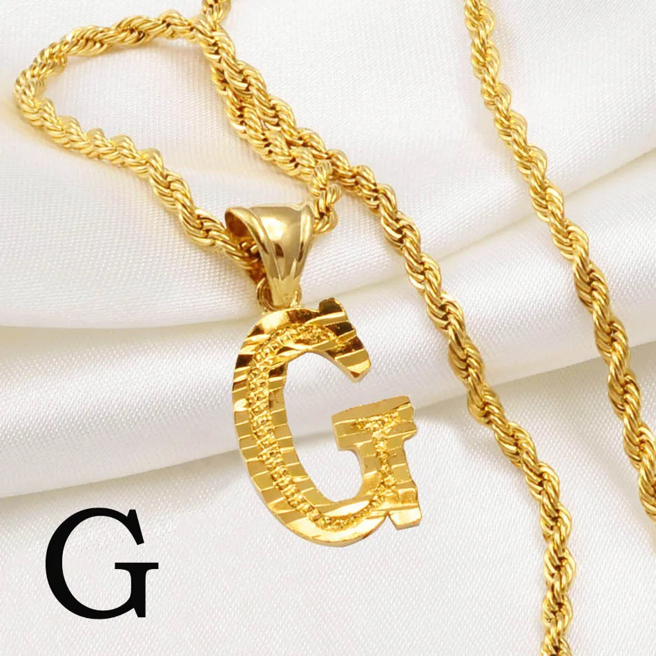 Anniyo A-Z Letters Necklaces Women Men Gold Plated Initial Pendant Rope Chain English Letter Jewelry Alphabet African #058002B - Live Store 4U