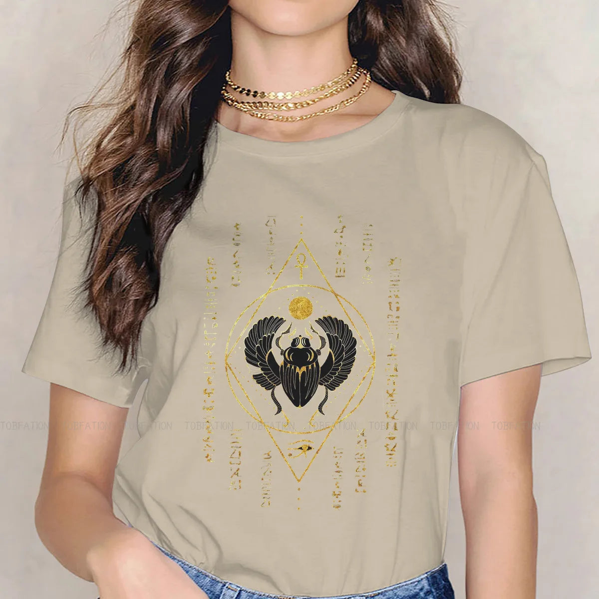 Scarab Black Casual TShirt Egyptian Eye Of Horus Ankh Style Tops Comfortable T Shirt Women Short Sleeve Unique