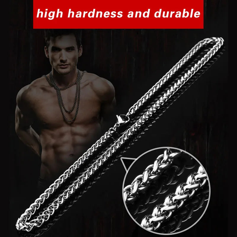 Beier 3mm/4mm/5mm/6mm Width 316L Stainless Steel Men Boy Wheat Link Necklace Chain Silver Color BN1006 ( 20-32 Inch ) - Live Store 4U
