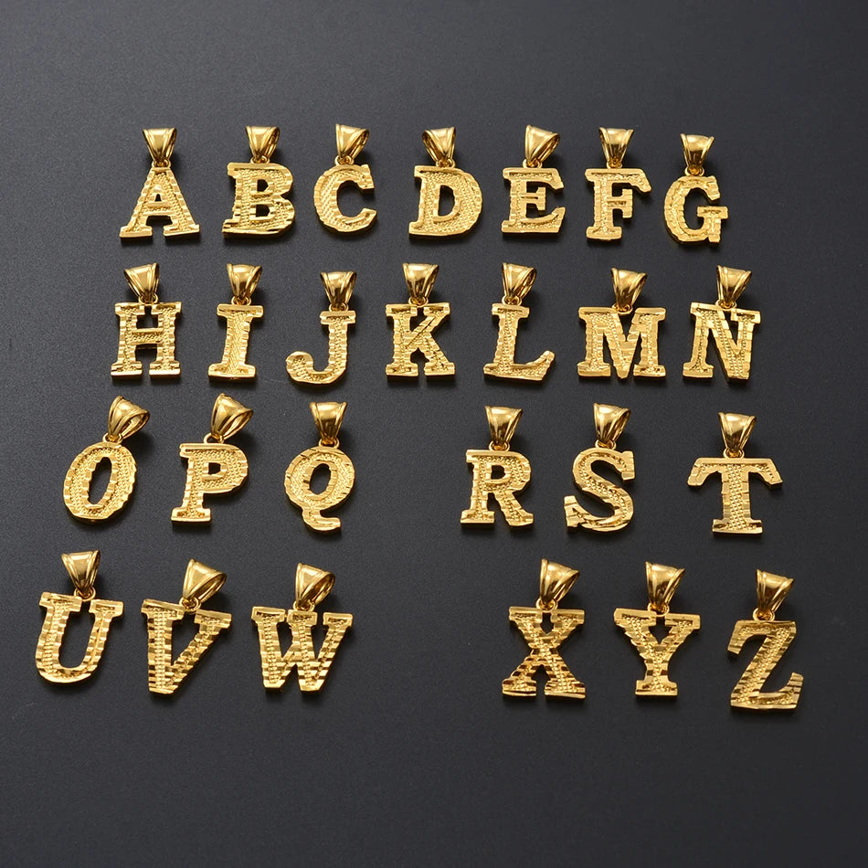 Anniyo A-Z Letters Necklaces Women Men Gold Plated Initial Pendant Rope Chain English Letter Jewelry Alphabet African #058002B - Live Store 4U