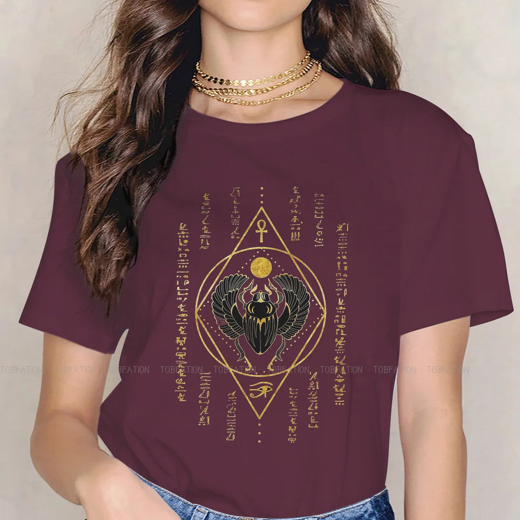 Scarab Black Casual TShirt Egyptian Eye Of Horus Ankh Style Tops Comfortable T Shirt Women Short Sleeve Unique
