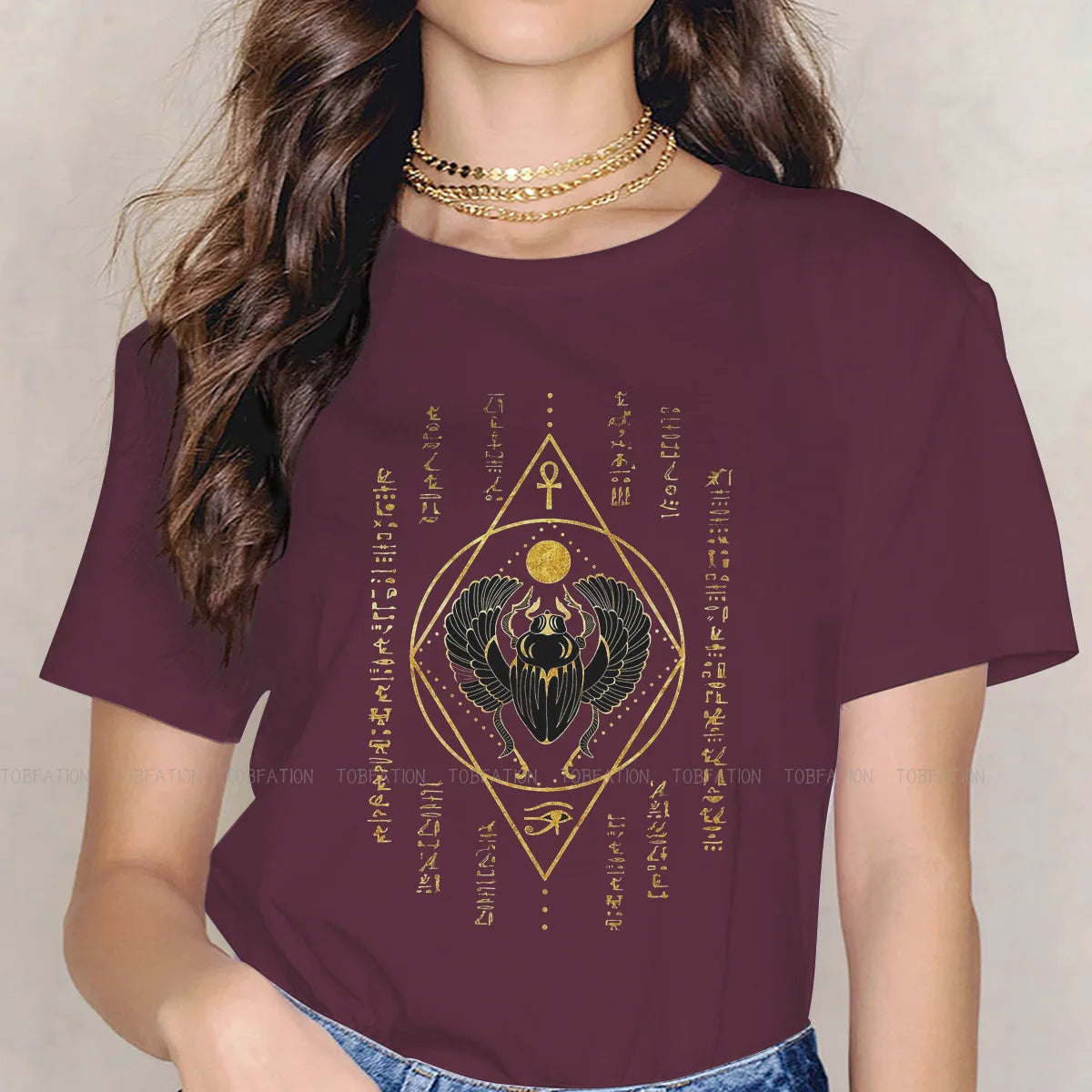 Scarab Black Casual TShirt Egyptian Eye Of Horus Ankh Style Tops Comfortable T Shirt Women Short Sleeve Unique