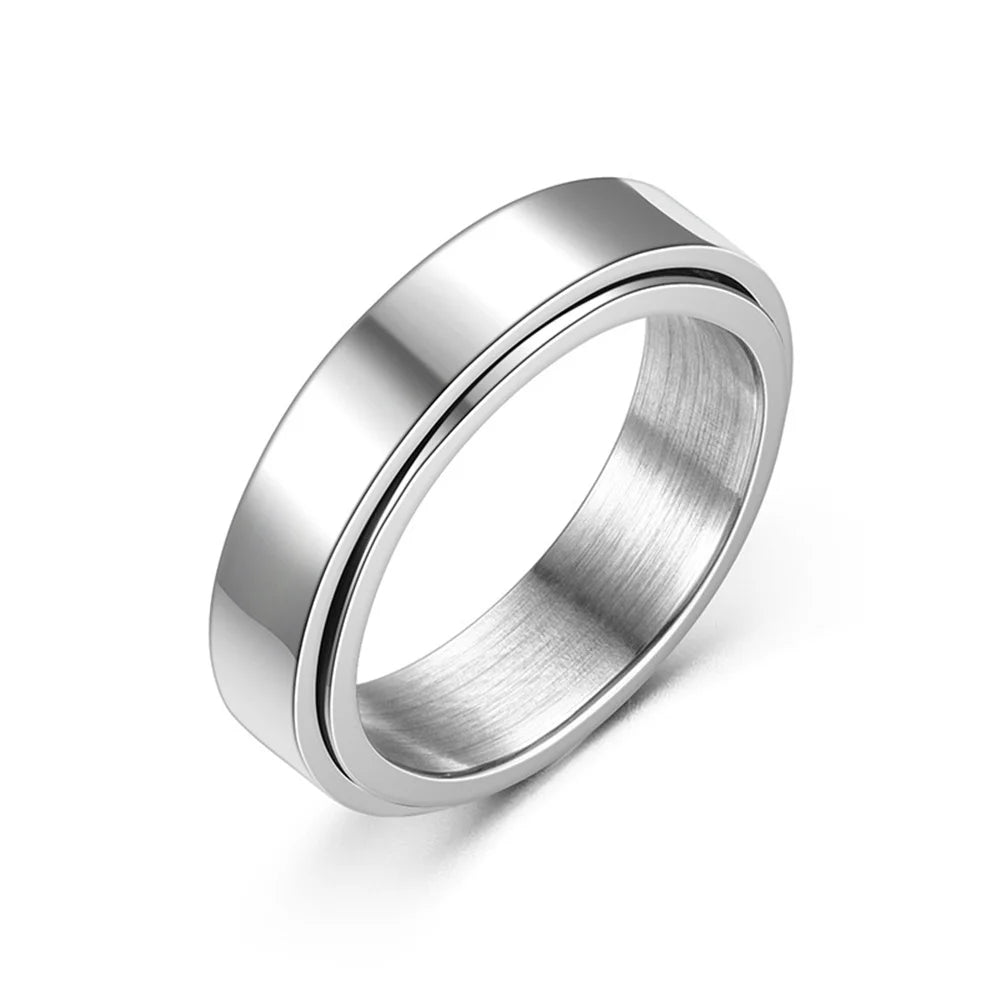 Anxiety Fidget Spinner Rings Black Silver Color Stainless Steel Spinning Rotating Mood Ring for Men Women Anti Stress Jewelry - Live Store 4U