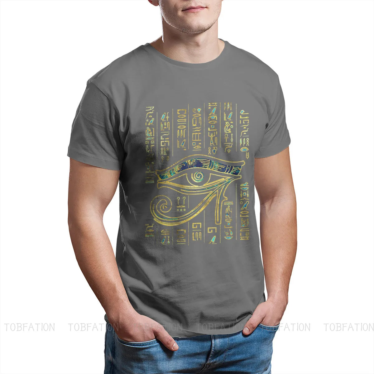 Egyptian Ancient Egypt Culture Ian Eye of Horus  on Hieroglyphics Gold and Marble Tshirt Crewneck Big SizeVintage T Shirt Cotton