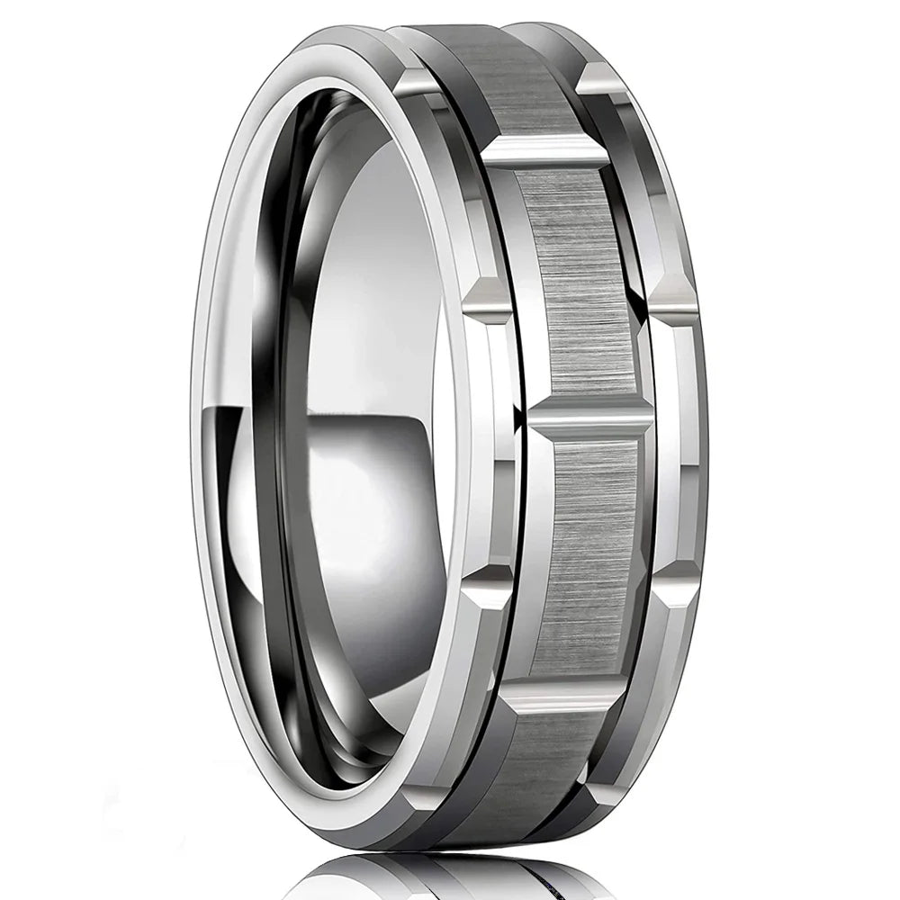 Fashion 8mm Red Groove Beveled Edge Stainless Steel Celtic Dragon Rings for Men Zircon Inlay Carbon Fibre Ring Men Wedding Band - Live Store 4U