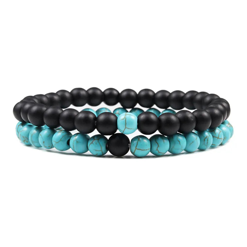 Set Bracelet Couples Distance Black White Natural Lava Stone Tiger Eye Beaded Yoga Bracelets for Men Women Elastic Rope Jewelry - Live Store 4U