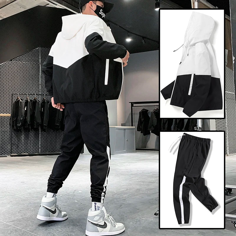 2025 Men Tracksuit Casual Joggers Hooded Sportswear Jackets And Pants 2 Piece Sets Hip Hop Running Sports Suit - Live Store 4U