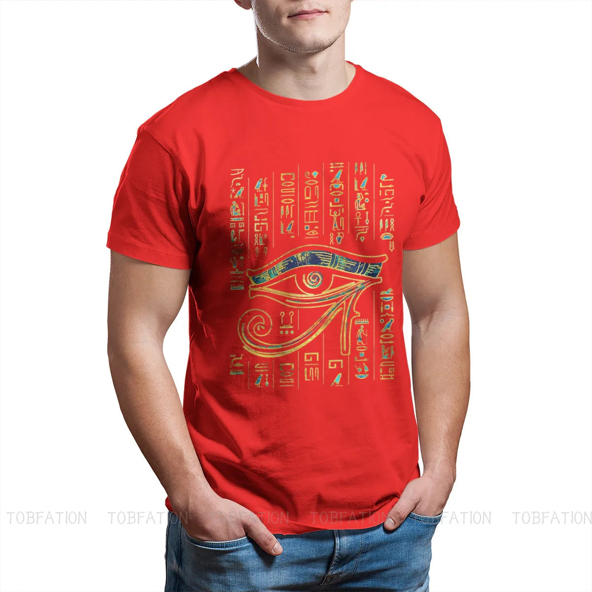 Egyptian Ancient Egypt Culture Ian Eye of Horus  on Hieroglyphics Gold and Marble Tshirt Crewneck Big SizeVintage T Shirt Cotton