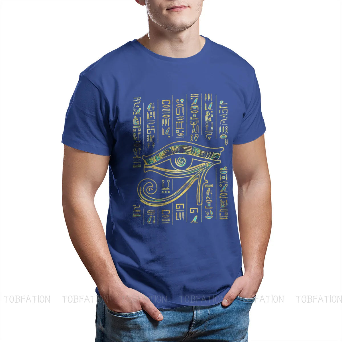 Egyptian Ancient Egypt Culture Ian Eye of Horus  on Hieroglyphics Gold and Marble Tshirt Crewneck Big SizeVintage T Shirt Cotton