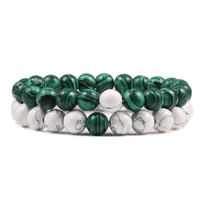 Set Bracelet Couples Distance Black White Natural Lava Stone Tiger Eye Beaded Yoga Bracelets for Men Women Elastic Rope Jewelry - Live Store 4U