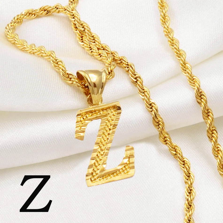 Anniyo A-Z Letters Necklaces Women Men Gold Plated Initial Pendant Rope Chain English Letter Jewelry Alphabet African #058002B - Live Store 4U
