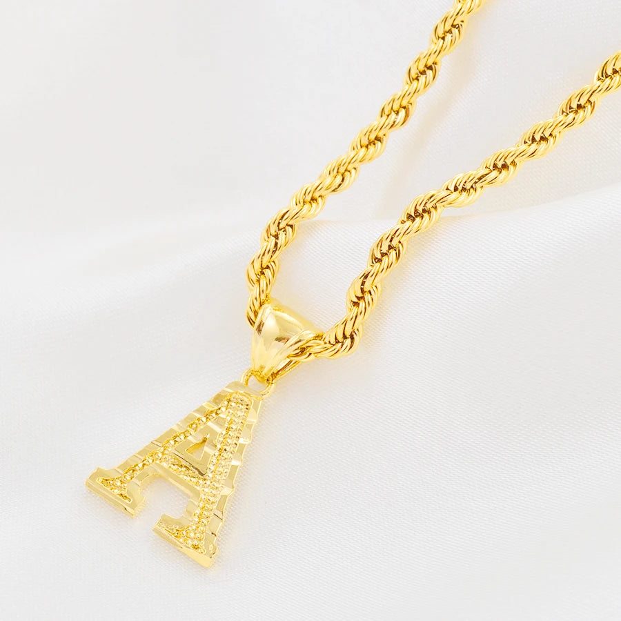 Anniyo A-Z Letters Necklaces Women Men Gold Plated Initial Pendant Rope Chain English Letter Jewelry Alphabet African #058002B - Live Store 4U
