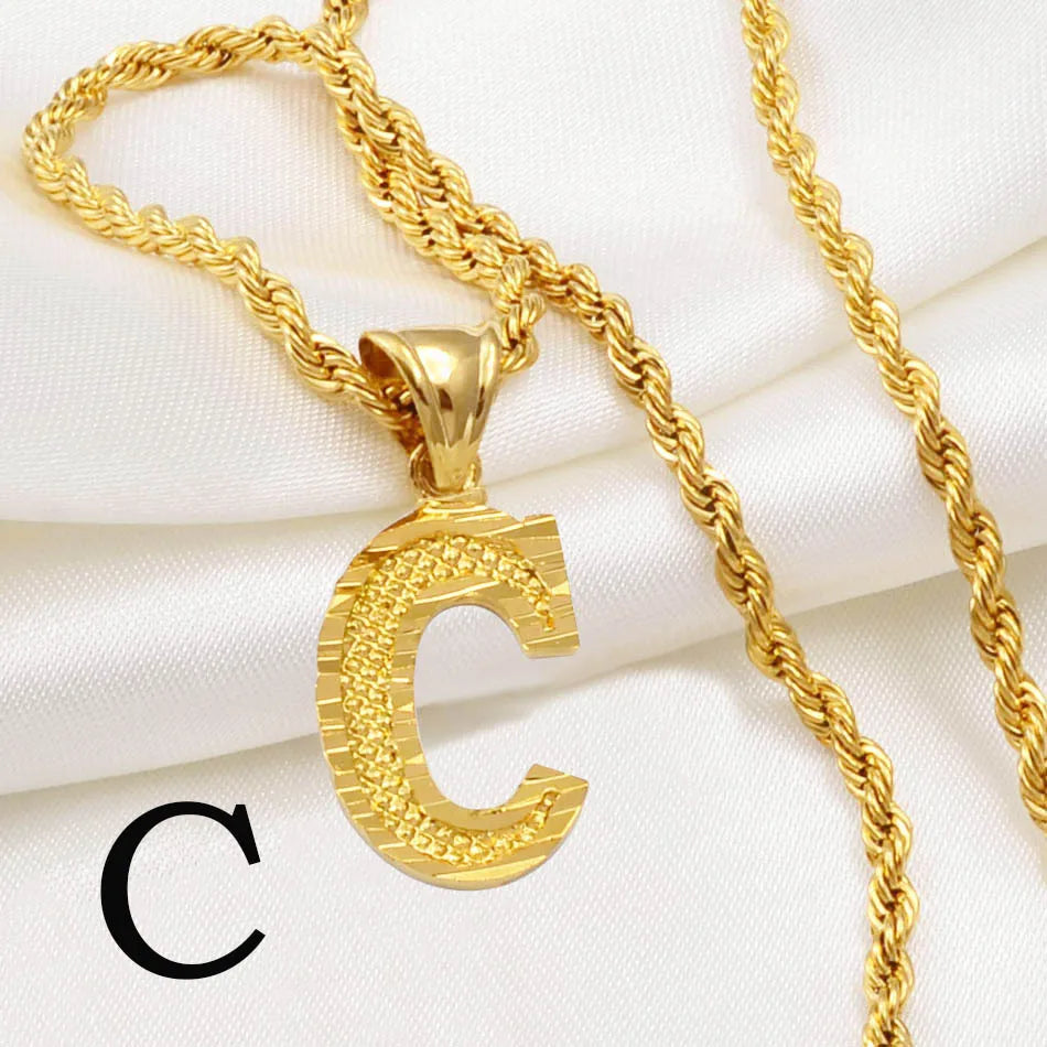 Anniyo A-Z Letters Necklaces Women Men Gold Plated Initial Pendant Rope Chain English Letter Jewelry Alphabet African #058002B - Live Store 4U