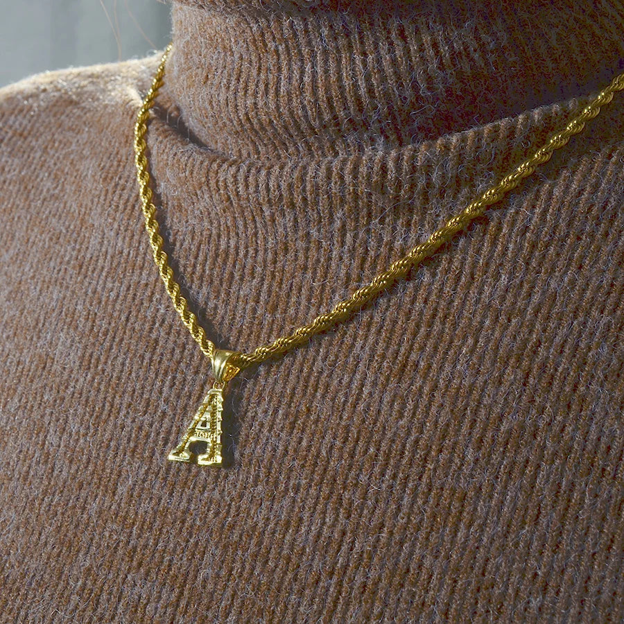 Anniyo A-Z Letters Necklaces Women Men Gold Plated Initial Pendant Rope Chain English Letter Jewelry Alphabet African #058002B - Live Store 4U