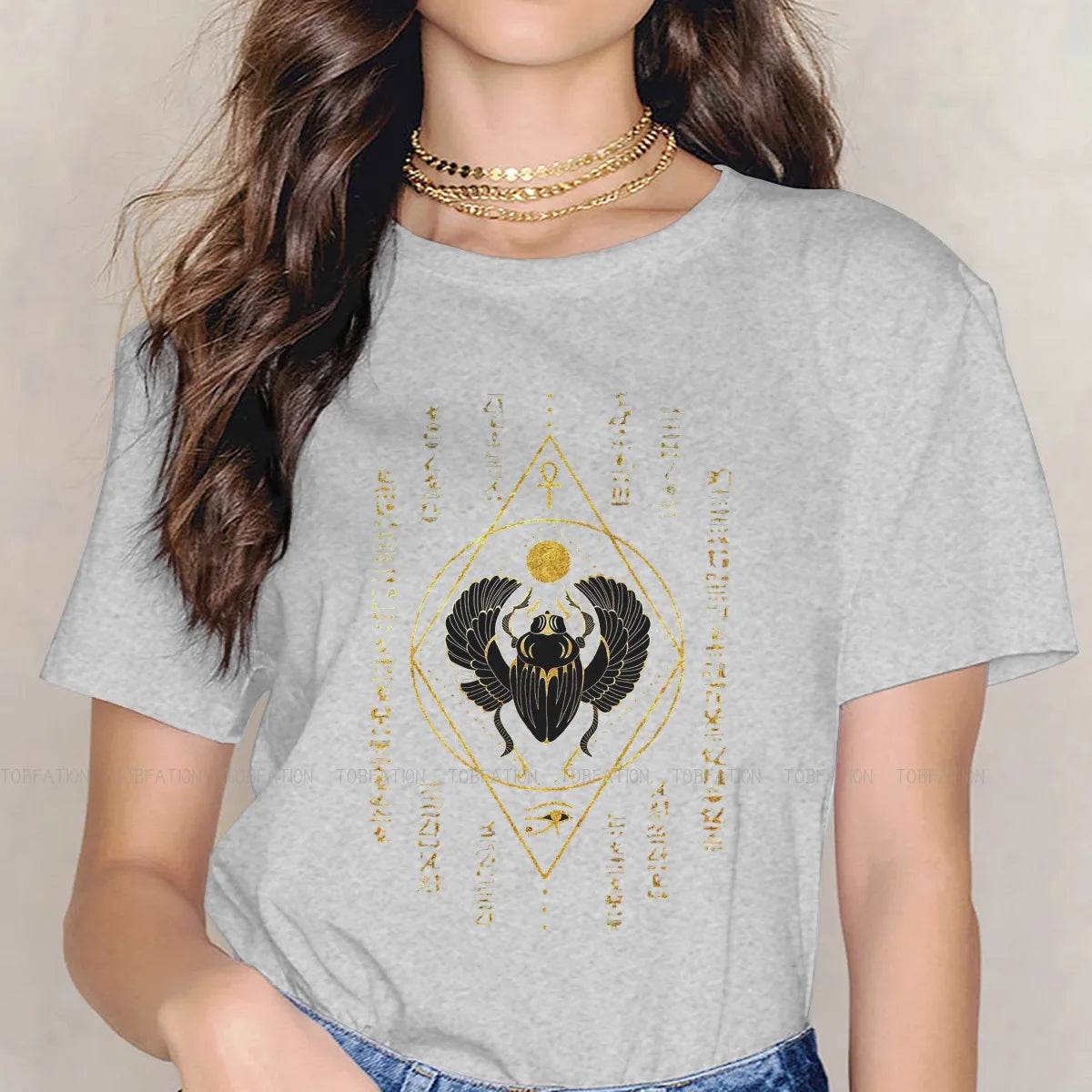 Scarab Black Casual TShirt Egyptian Eye Of Horus Ankh Style Tops Comfortable T Shirt Women Short Sleeve Unique