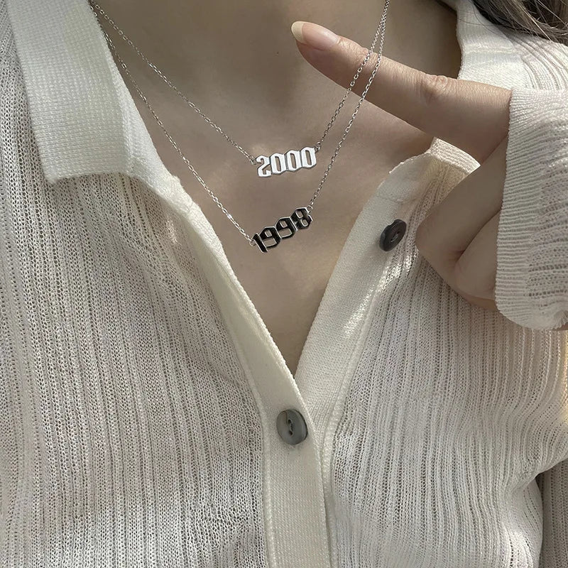 Stainless Steel 1980-2021 Birth Year Necklaces for Women Men Choker Date Number Pendant Necklace Jewelry Commemorat Gift - Live Store 4U