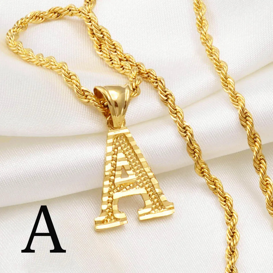 Anniyo A-Z Letters Necklaces Women Men Gold Plated Initial Pendant Rope Chain English Letter Jewelry Alphabet African #058002B - Live Store 4U
