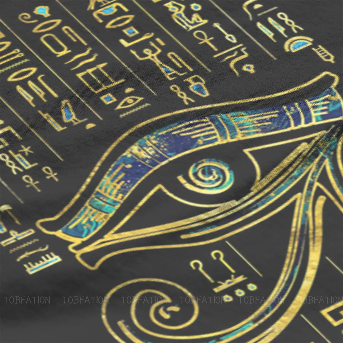 Egyptian Ancient Egypt Culture Ian Eye of Horus  on Hieroglyphics Gold and Marble Tshirt Crewneck Big SizeVintage T Shirt Cotton