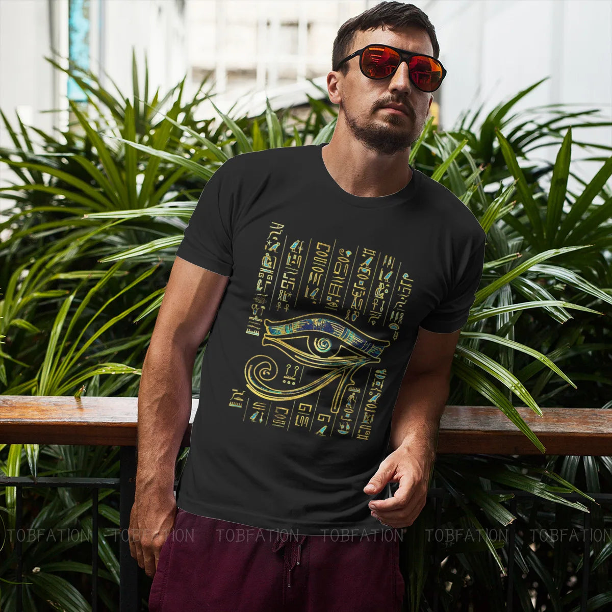 Egyptian Ancient Egypt Culture Ian Eye of Horus  on Hieroglyphics Gold and Marble Tshirt Crewneck Big SizeVintage T Shirt Cotton