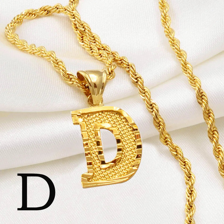 Anniyo A-Z Letters Necklaces Women Men Gold Plated Initial Pendant Rope Chain English Letter Jewelry Alphabet African #058002B - Live Store 4U