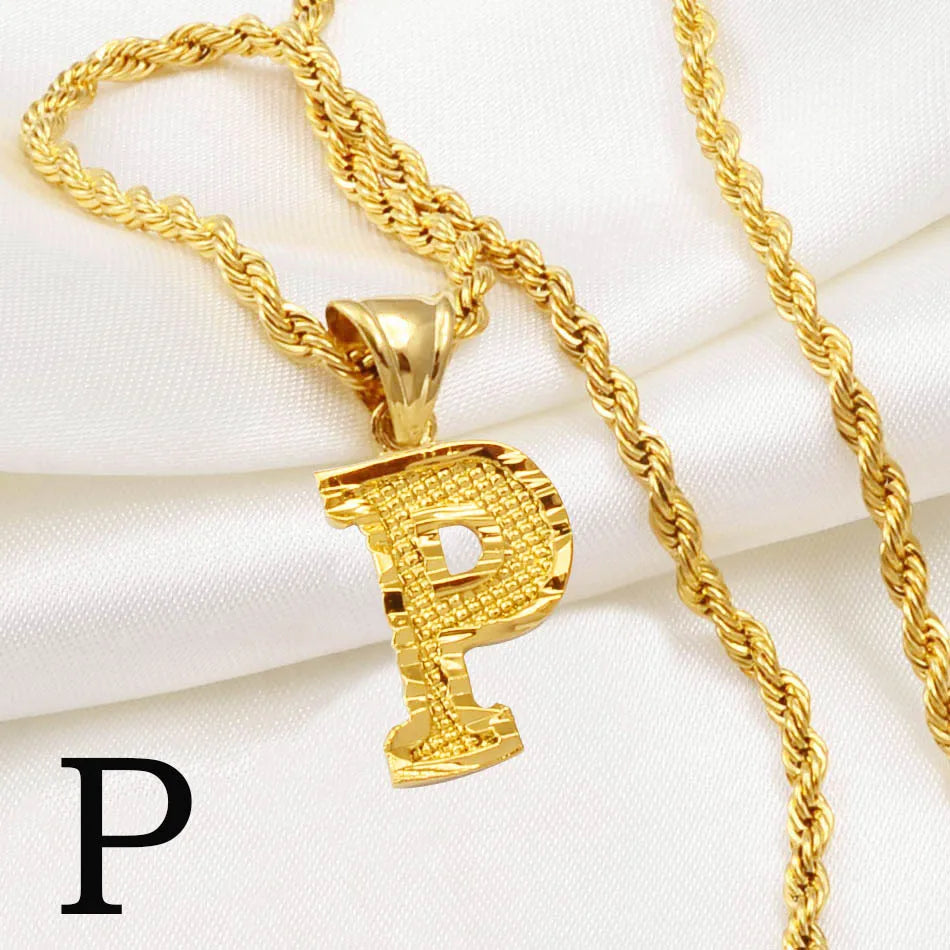 Anniyo A-Z Letters Necklaces Women Men Gold Plated Initial Pendant Rope Chain English Letter Jewelry Alphabet African #058002B - Live Store 4U