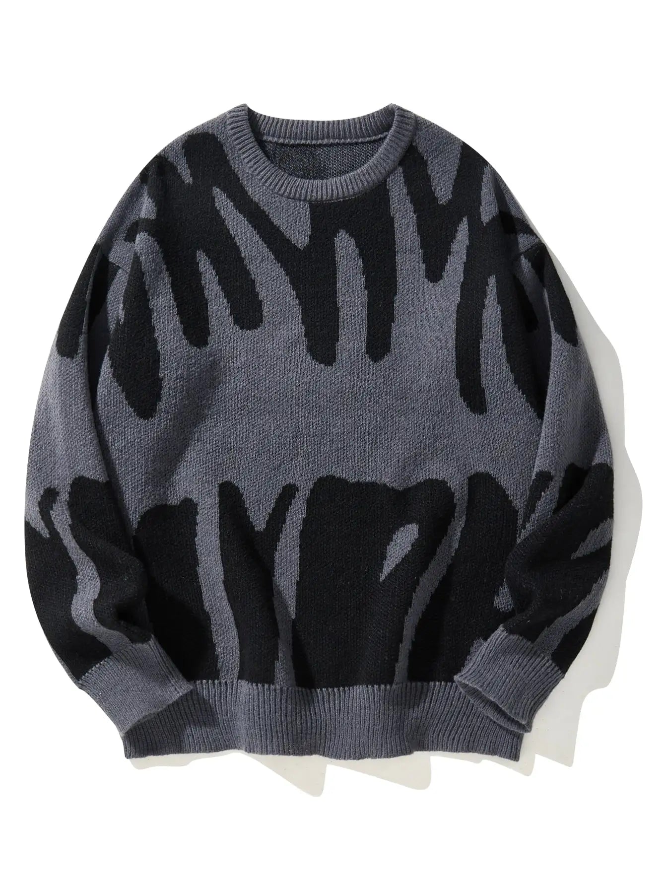 New Popular Autumn Winter Irregular Jacquard Pattern Pullover Sweater Casual Round Neck Contrast Color Knitted Men's Pullover - Live Store 4U