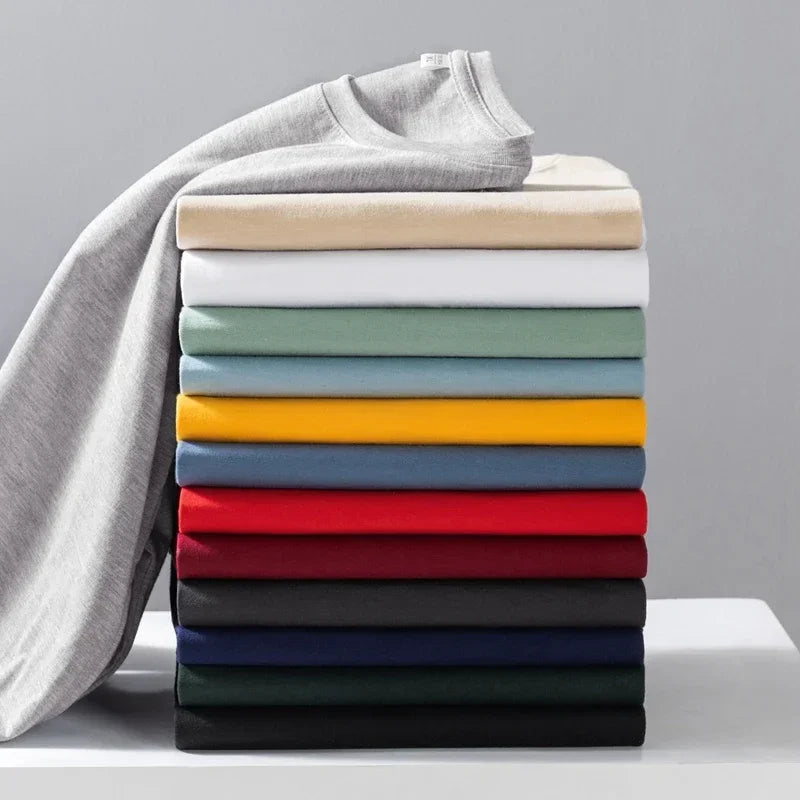 Men's Solid Color Round Neck Cotton Long Sleeved T-shirt Summer Comfortable Top - Live Store 4U