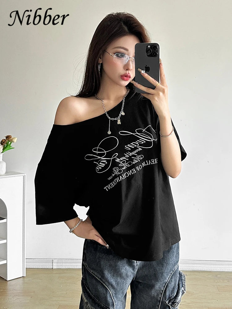 Nibber Casual Relax Woman T-shirt Letter 2024 Women Hot New Versatile Street Atmosphere Style Fashionable Chick Summertime Tops