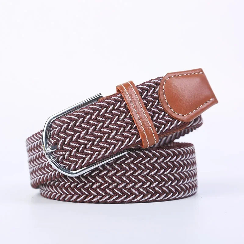 107/120/130cm UNISEX Casual Knitted Pin Buckle Women Belt Woven Canvas Elastic Expandable Braided Stretch Jeans Belts for Men - Live Store 4U