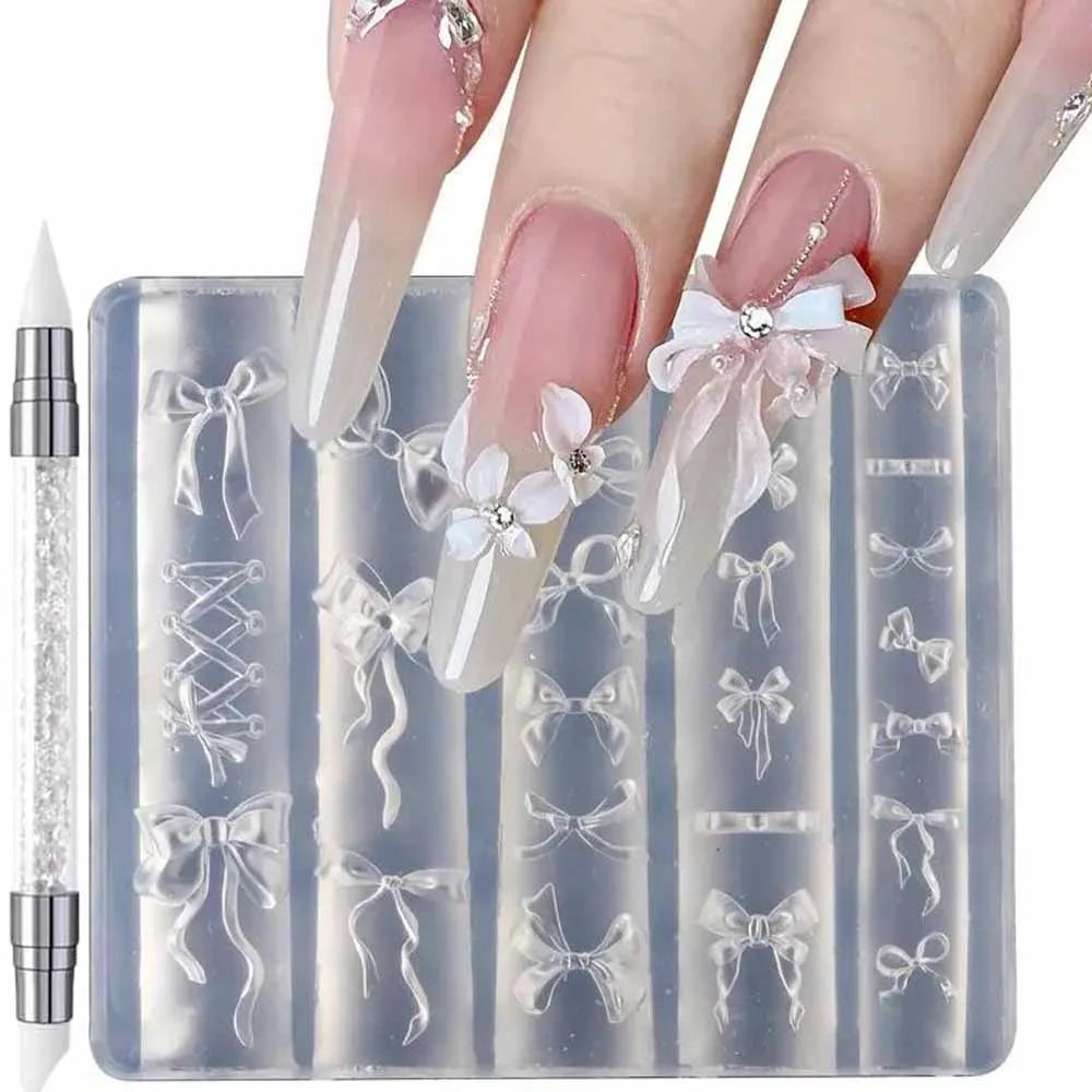 1 set Cute Ballet Bows Nail Art Molds Tools for Charms Exquisite Template Decorations Supplies for Carving Tool DIY Accessories