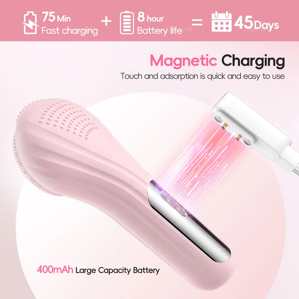 Electric Sonic Waterproof Facial Cleansing Brush Rechargeable Hot compress Deep Pore Cleaner Silicone Cleanse Skincare Device
