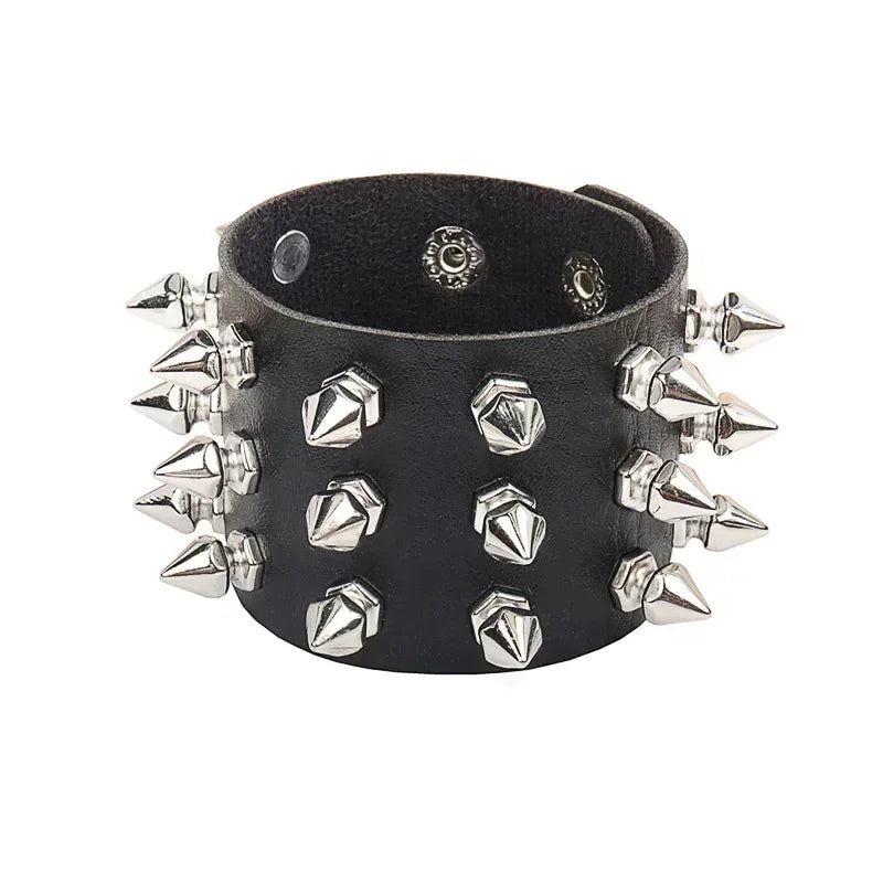 Punk Hip Hop Rock PU Leather Bracelet Unisex Trendy Chain Skull Pentagram Rivet Bracelet Party Jewelry Accessories - Live Store 4U