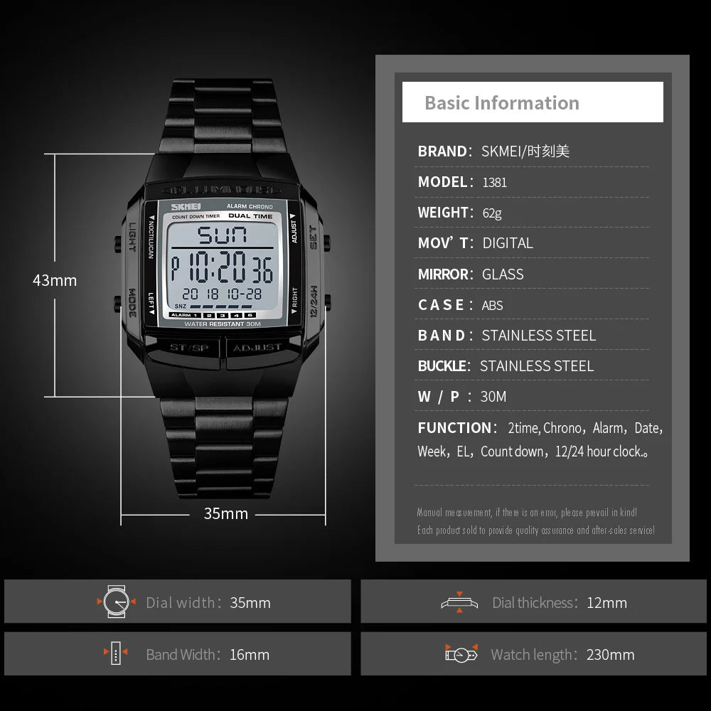 SKMEI 1381 Electronic Watch For Men Luxury Waterproof LED Digital Wristwatches Military Sport Mens Clock 1328 Reloj Masculino