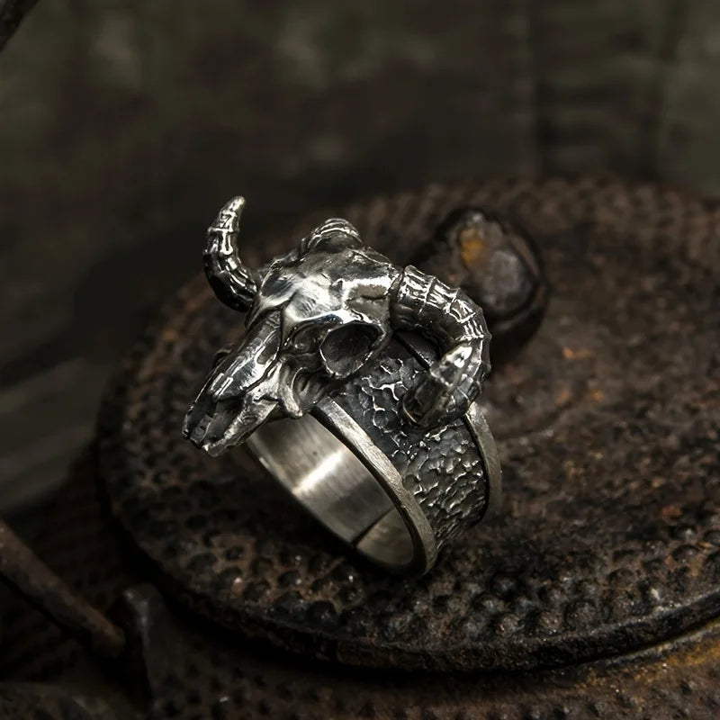 Vintage black goat open ring grams dark demon satanic niche exaggerated personality male finger ring - Live Store 4U