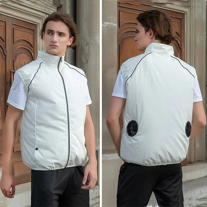 Men Summer Air Conditioning Clothing Fan Cooling Vest 2022 New USB Charging Cooling Sport Man Outdoor Solid Color Coat Plus Size - Live Store 4U