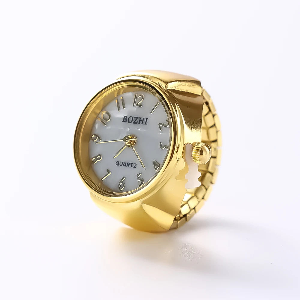 Vintage Punk Finger Watch Mini Elastic Strap Alloy Watches Couple Rings Jewelry Clock Retro Roman Quartz Watch Rings Women Men - Live Store 4U