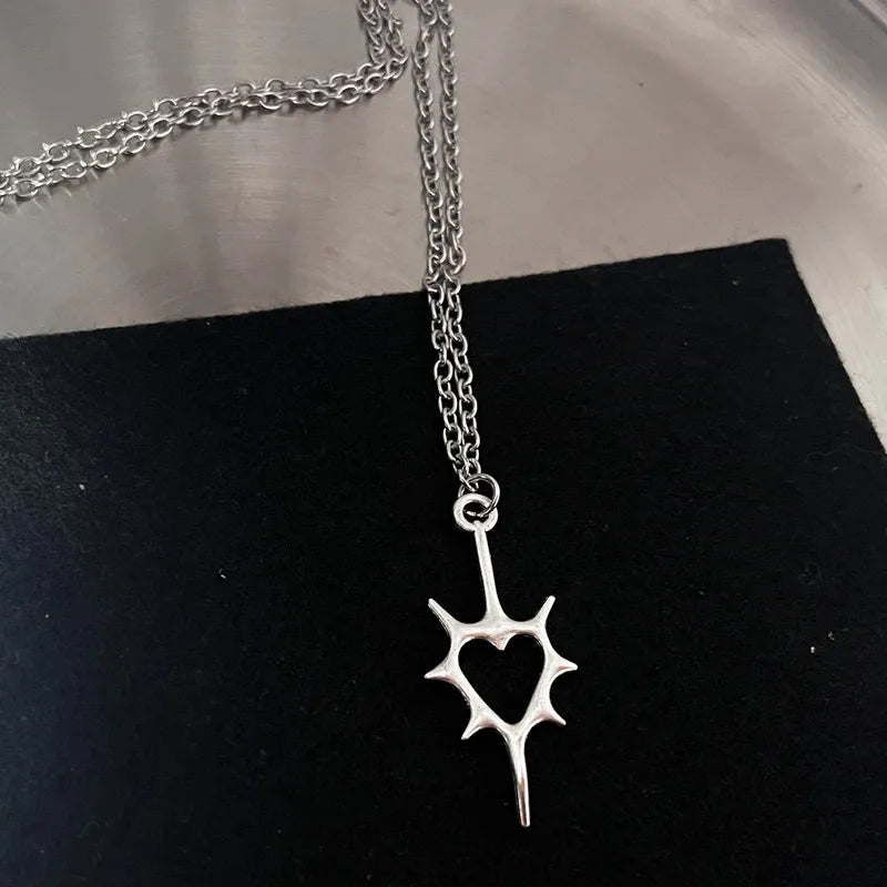 Y2K Flail Fire Heart Teeth Pendant Necklace for Women Men Charm Necklace Grunge Punk Fashion Jewelry ﻿ - Live Store 4U