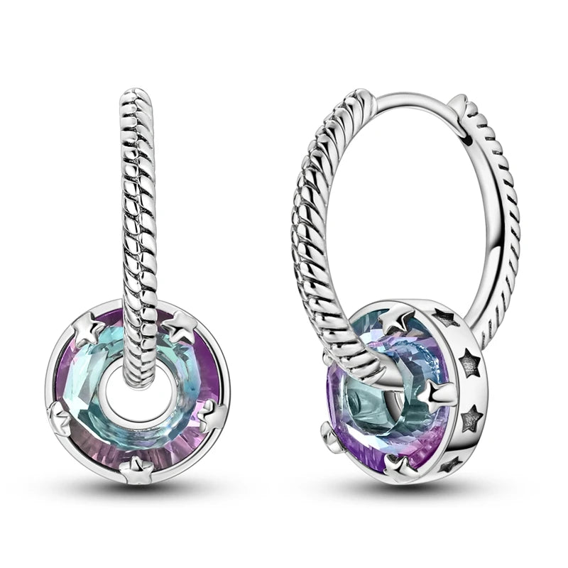 925 Sterling Silver Star Moon Hoop Earrings Sparkling Cubic Zircon Clover Earrings For Women Pretty Wedding Party Jewelry Gifts