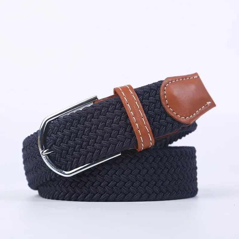 107/120/130cm UNISEX Casual Knitted Pin Buckle Women Belt Woven Canvas Elastic Expandable Braided Stretch Jeans Belts for Men - Live Store 4U