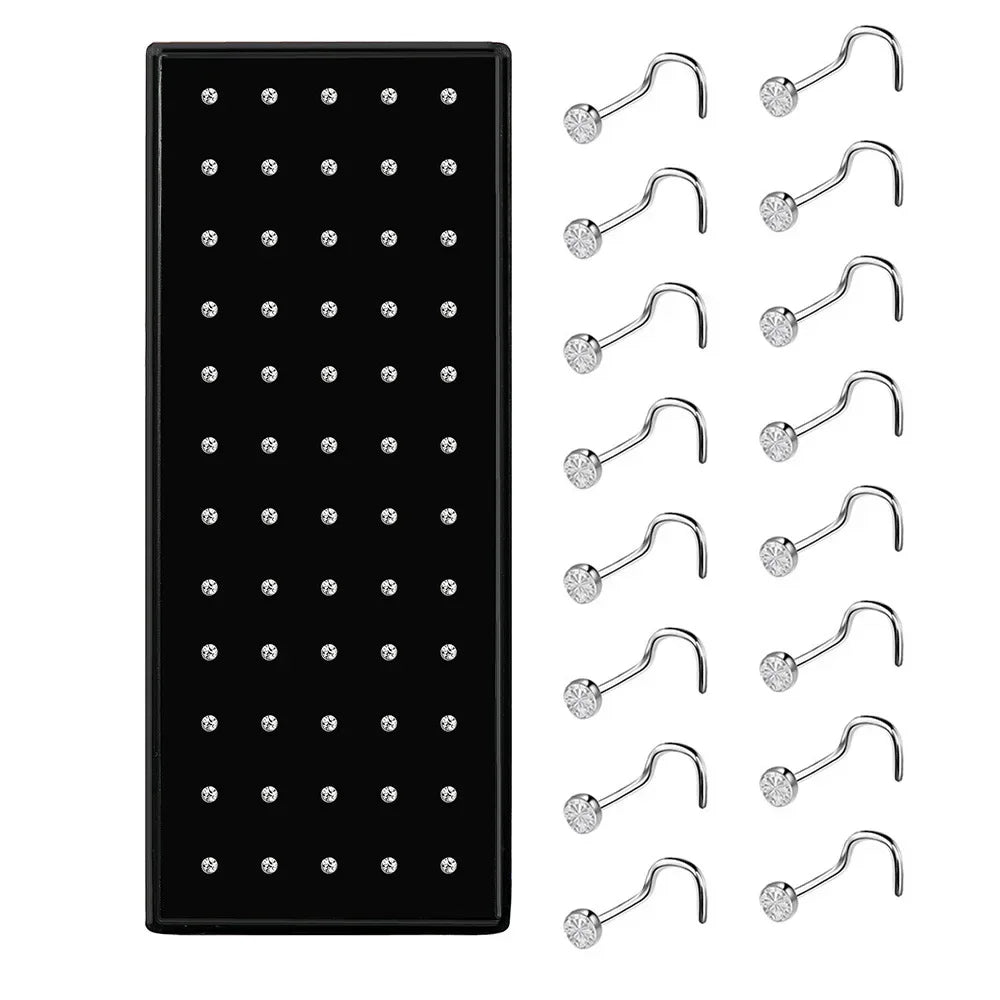 Fashion Crystal Stainless Steel Nose Stud Piercing for Women Hypoallergenic 1.8mm Nose Ring Straight/L/Screw Shaped Body Jewerly