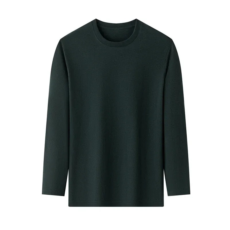 Men's Solid Color Round Neck Cotton Long Sleeved T-shirt Summer Comfortable Top - Live Store 4U