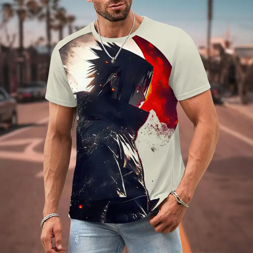 MINISO Naruto Men's T Shirt Japanese Anime 3D Prints Casual Short Sleeve Tees Street Oversized Clothing Fashion Cartoon T-Shirts - Live Store 4U