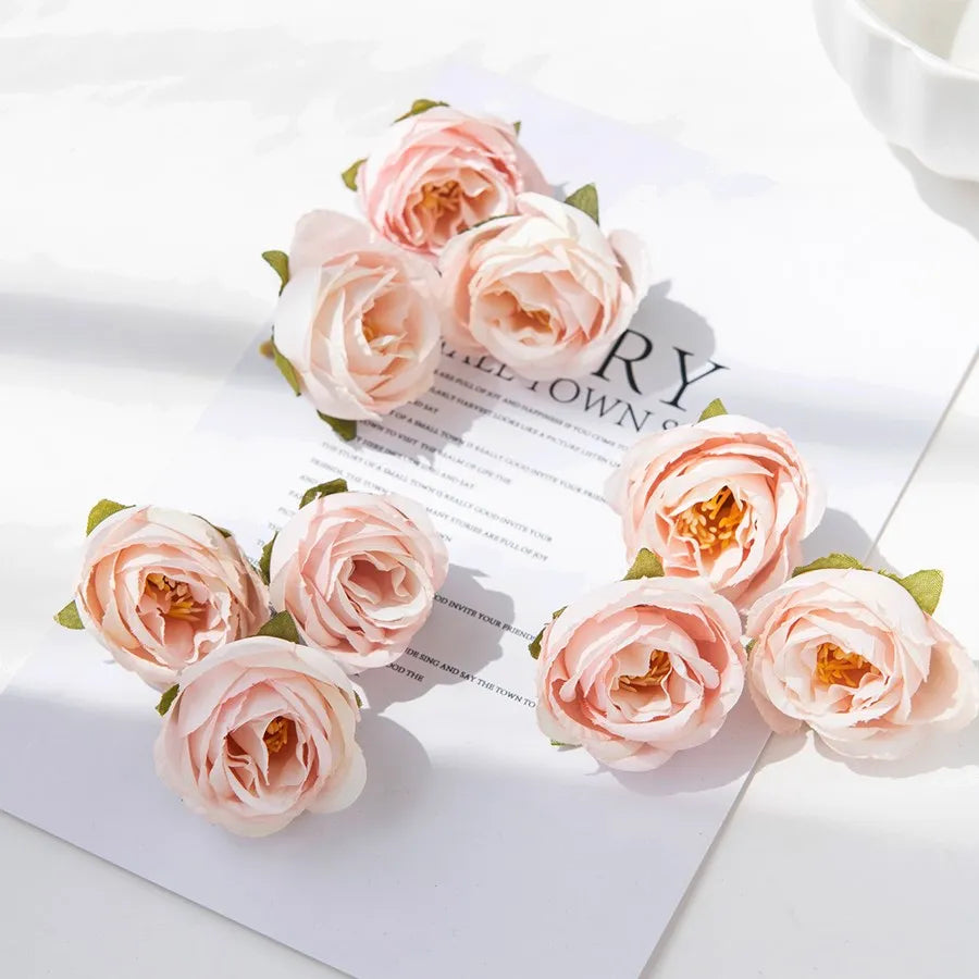 50/100Pcs Silk Tea Bud Roses Home Wedding Christmas Decoration Bridal Accessory Outdoor Garland Diy Scrapbook Artificial Flowers
