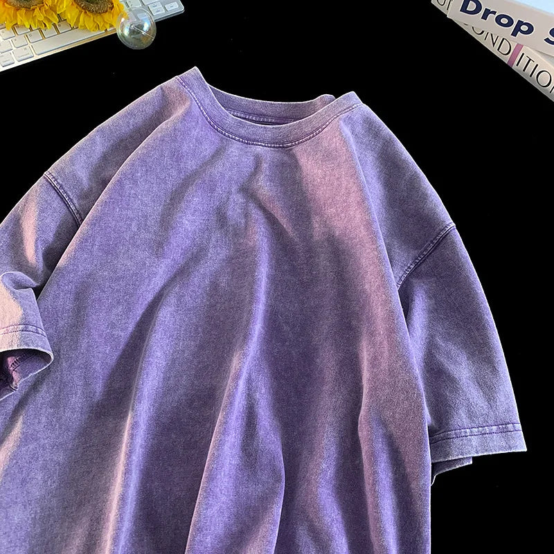 Quality Oversized Acid Washed Y2K T Shirt men Vintage T-shirts Streetwear Mineral Wash Tee Shirts boy Loose Luxury Brand Tops - Live Store 4U