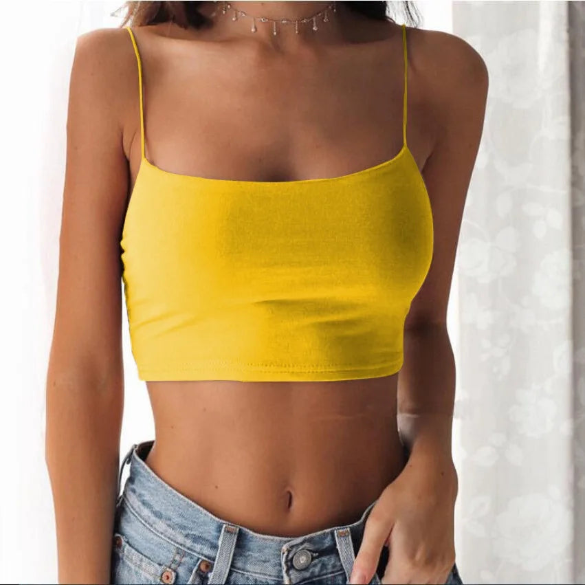 Hot Sale!Women Summer Camisole Crop Tops Sleeveless Slim Sling T-shirt Black White Bottoming Tanks Bra Underwear Vest Tops - Live Store 4U