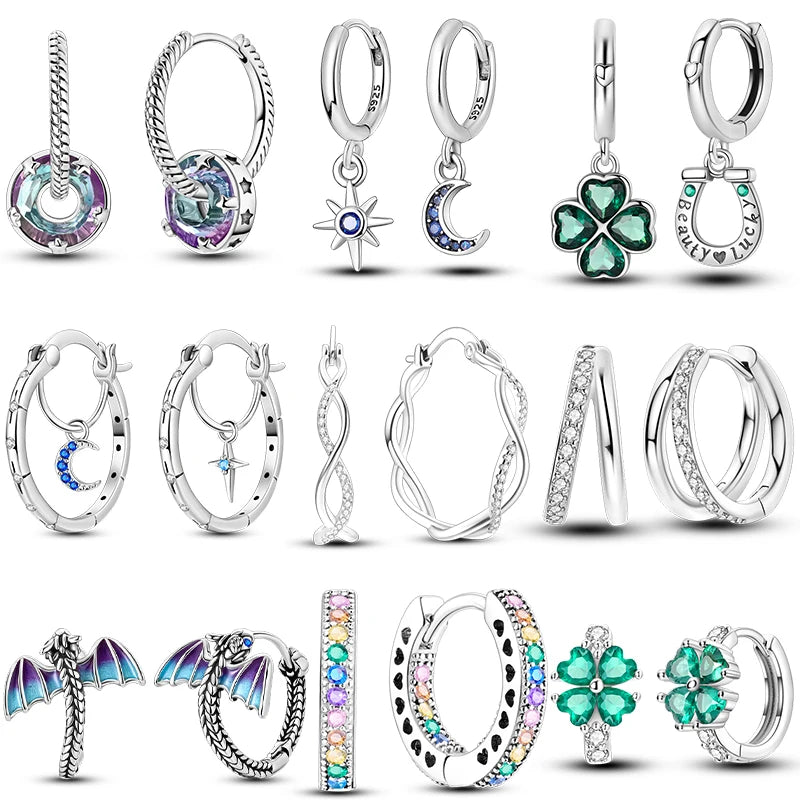 925 Sterling Silver Star Moon Hoop Earrings Sparkling Cubic Zircon Clover Earrings For Women Pretty Wedding Party Jewelry Gifts