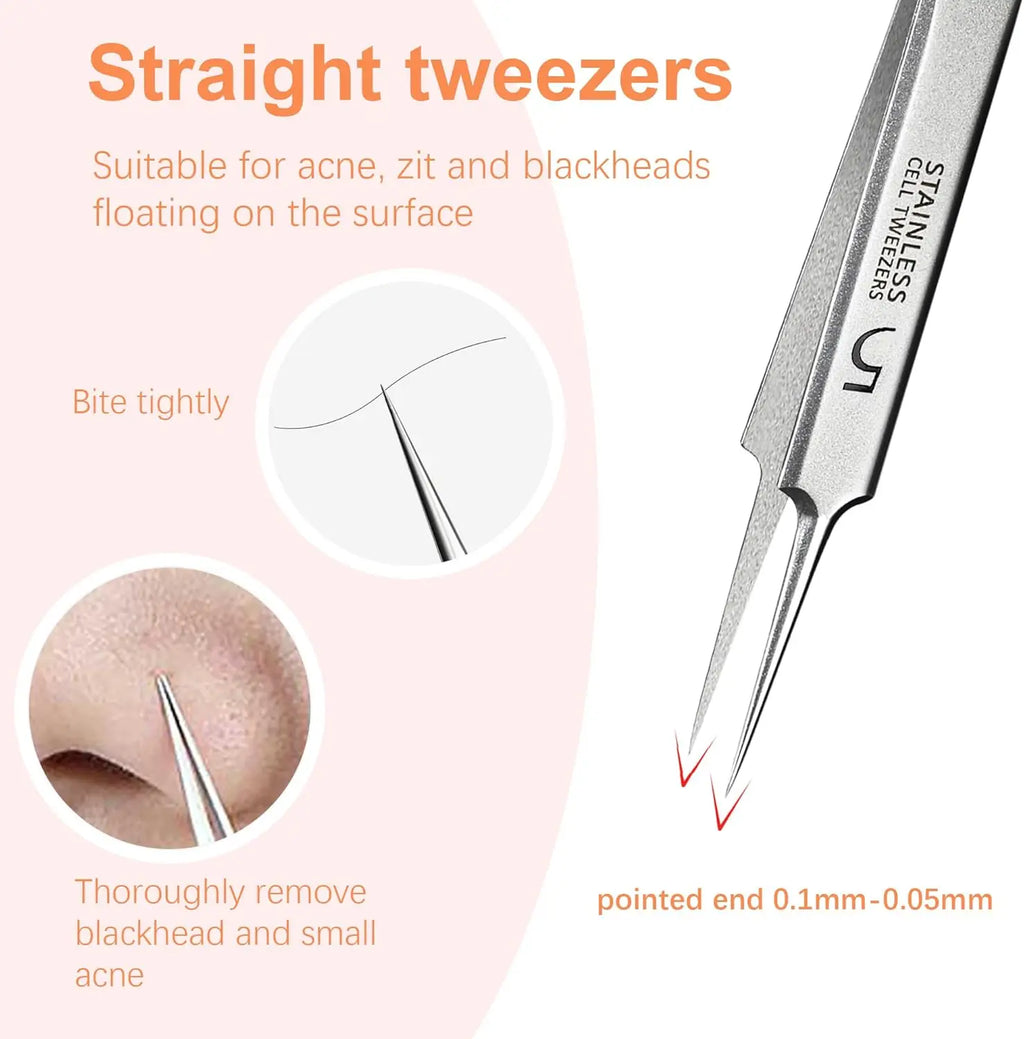 Professional Blackhead Tweezers,High Hard Stainless Steel Blackhead Remover,Precision Pimple Popper Tool Kit,Blackhead Extractor