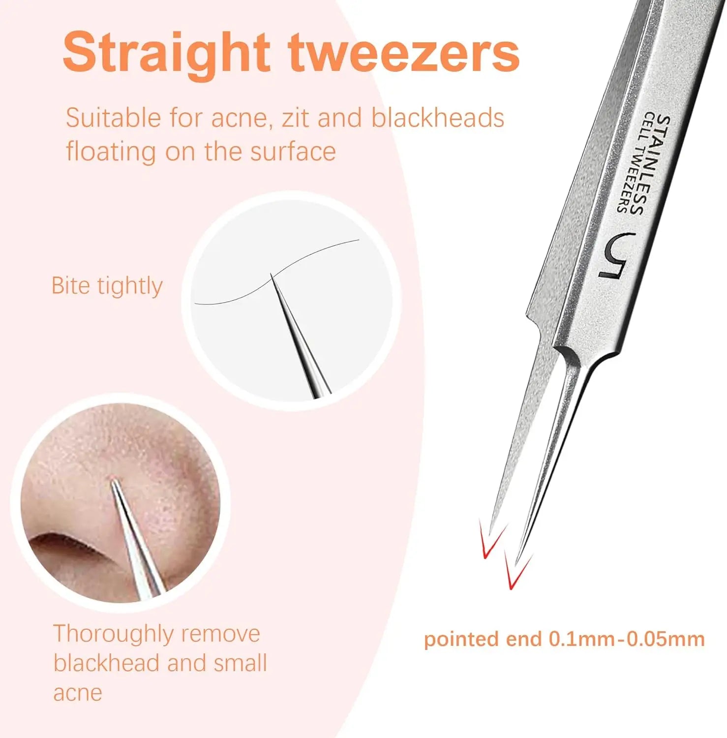 Professional Blackhead Tweezers,High Hard Stainless Steel Blackhead Remover,Precision Pimple Popper Tool Kit,Blackhead Extractor